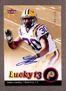 LaRon Landry 2007 Fleer Ultra Lucky 13 RC Auto /150 Rookie LSU Redskins #212