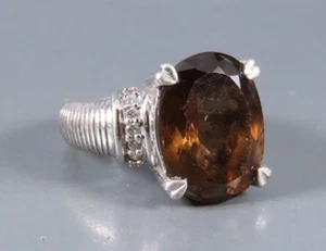 JUDITH RIPKA Sterling Silver Cocktail Ring BROWN SMOKY QUARTZ Diamonique CZ's 7 - Bild 1 von 7