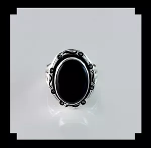 Handcrafted Sterling and Onyx Ring Size 9 - Picture 1 of 6