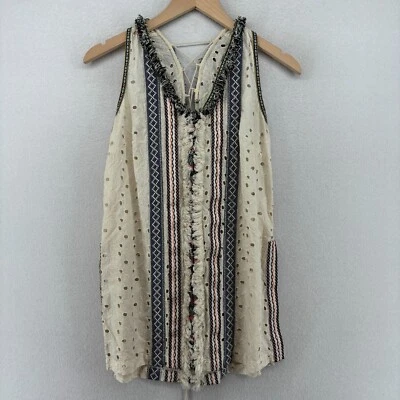 Camiseta sin mangas NICOLE MILLER M ARTELIER ojales flecos borla con cordones algodón blanco roto Foto 1 de 4