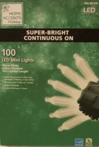 HOME ACCENTS 100 LIGHT LED MINI SUPER BRIGHT CONSTANT ON WARM WHITE EVENT - Picture 1 of 5