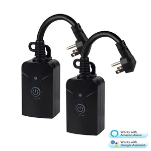 HBN 2 Pack Outdoor Smart Plug Wi-Fi Outlet Works with Alexa & Google Assistant - Picture 1 of 7