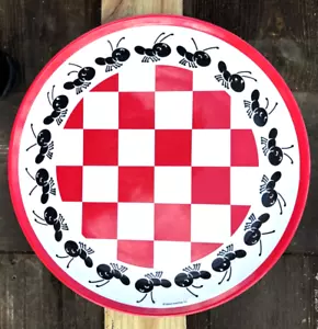 RARE GIBSON DINNER PLATES (7) RED CHECK WITH ANT DESIGN NICE! COKE PATTERN??? - Picture 1 of 7
