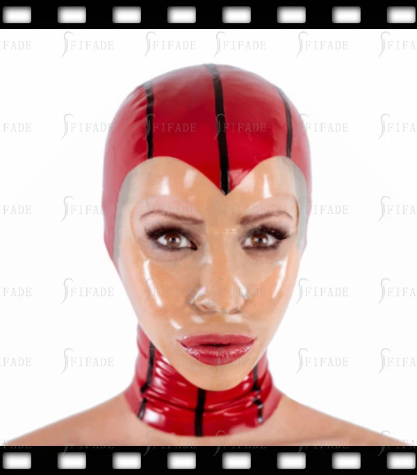 Latex Hoods Mask Transparent Face Black Trims Red Hot Customized Unique .4mm a18 - Image 1 of 4