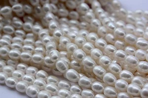 OV16 Perlas cultivadas Hebra Cuentas de agua dulce Joyería Collar 8-9mm Ovalado   - Imagen 1 de 1