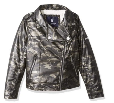 Jaqueta de motocicleta Rocawear feminina tamanho M forrada de lã couro sintético camuflada - Imagem 1 de 2