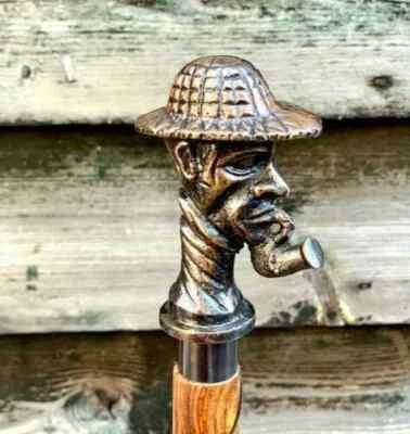 Canne bâton de marche en bois derby extra long homme/femme marron foncé - 37" - Photo 1/4