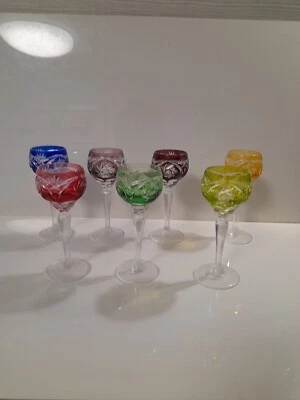 7  Überfang Schnaps/ Likörgläser Bleikristall - Schleuderstern Bunt - Bild 1 von 4