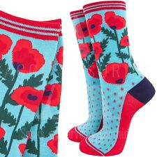 Womens POPPY Bamboo Socks Gift Ladies Socks UK 3-7 New Ladies RED Flower