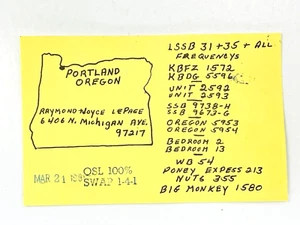 Vintage QSL Card Ham CB Amateur Radio Raymond Joyce LePage Portland Oregon - Picture 1 of 2
