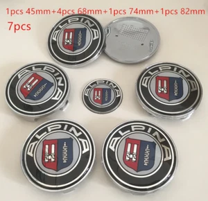 7 Set for Alpina Badges Logo Rear Trunk Front Hood Hubcaps Steering Wheel Emblem - Bild 1 von 1