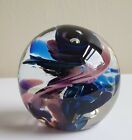 Vintage Bath Glass 2010 Purple Pink Blue Controlled Bubble Paperweight Signed GC
