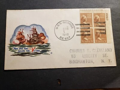 Escort Destroyer USS GEORGE DE-697 Naval Cover 1948 MINKUS PATRIOTIC Cachet - Image 1 of 2