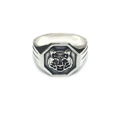 Genuine Sterling Silver Men Signet Ring Tiger Solid Stamped 925 Handmade - Image 1 of 4