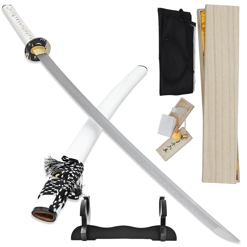 Espada Katana Damasco Artesanal Argila Temperada com Caixa de Presente e Certificado - Imagem 1 de 4