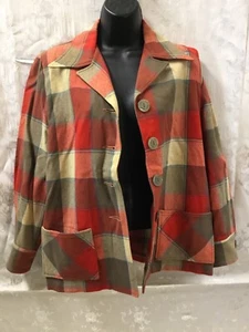 chore coat 49er Jacket Plaid shirt Shacket Wool Red gray cropped USA pockets 60s - Picture 1 of 12