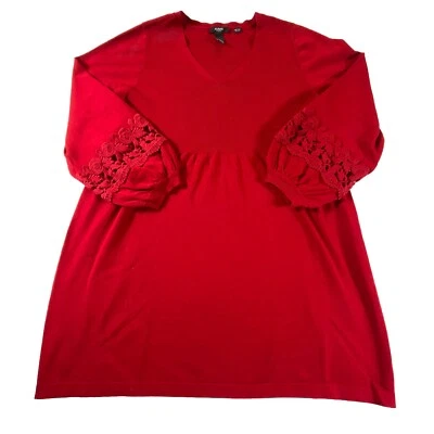 Túnica Top Para Mujer Alfani Roja 2X Plus Cuello en V Mangas Abullonadas Crochet Clásica Elegante Foto 1 de 4