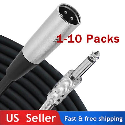 XLR 3-Pin Female to 1/4" Plug TS Microphone Mono Cable Unbalanced Shielded Audio - Image 1 of 4