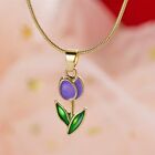 Elegant 14k Gold Plated Zircon Purple Tulips Flower Pendant Necklace Women Gift