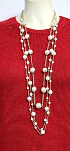 TALBOTS two necklaces white faux pearls gold tone chain NWOT 18" & 21" - Picture 1 of 12