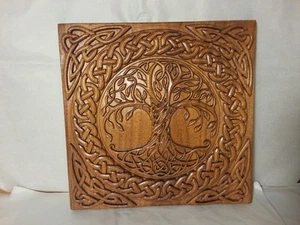Tree Of Life Wooden Carving with Picture Hanger Wood Decor - Picture 1 of 2
