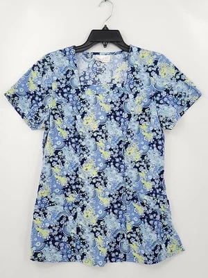 Fresh Scrubs Top Womens Adult Multicolor Short Sleeve Square Neck Pockets Floral - Image 1 of 4