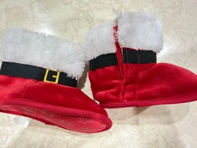 baby Boys Christmas Santa Claus Velvet Shoes Boots Red Size 3 Soft Bottom - Image 1 of 4