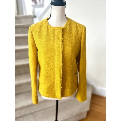 Blazer Massimo Dutti amarillo mostaza Boucle tweed flecos Foto 1 de 4