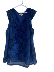 Top Sejour para mujer sin mangas semi transparente con volantes talla grande 2X azul marino negro floral  - Imagen 1 de 5