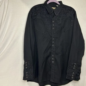 Scully Western Cowboy Long Sleeve Shirt Mens XXL Black Embroidered Pearl Snap - Picture 1 of 7
