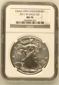 2011 Bullion Silver Eagles NGC MS-70 W BURNISHED SILVER EAGLE - Picture 1 of 2