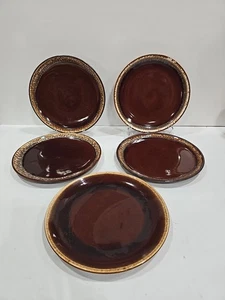 Vintage Brown Drip Glaze 10.25" Dinner Plates, Not marked Free Shipping Set Of 5 - Picture 1 of 8