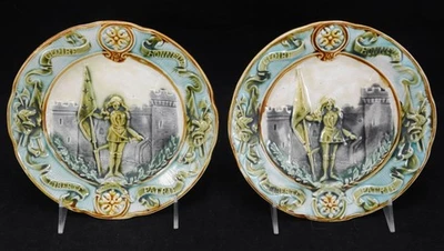 Pair of Antique Joan of Arc Majolica Plate Gloire France circa 1900 - Image 1 of 4