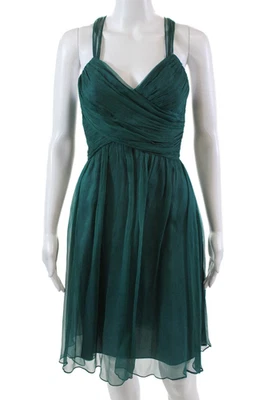 Vestido Shoshanna Para Mujer Cremallera Trasera Correa Cruzada Cuello en V Gasa Seda Verde Talla 0 Foto 1 de 4