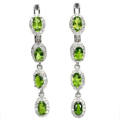 Black Friday 925 Sterling Silver Earrings Oval Chrome Diopside 5x3mm Jewelry - Image 1 of 4
