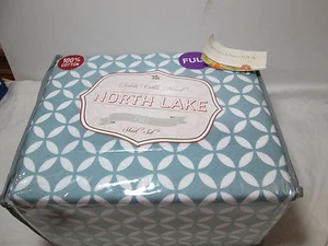 New North Lake GEO CIRCLE Turkish Cotton Flannel Full Sheet Set - Blue/White NIP - Picture 1 of 1