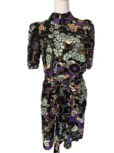 Ted Baker London Saskii Floral Dress Pointed Collar Belt Key Hole Closure 2 - Picture 1 of 8