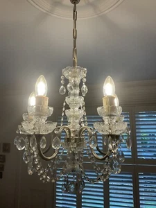 Crystal Vintage Glass Five Branch Chandelier With Ivory Colour Candle Holders - Picture 1 of 4