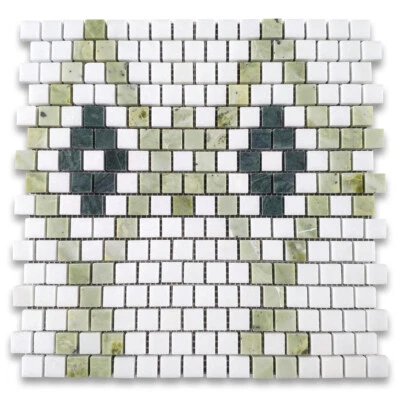 T22F2XH Thassos White Marble Square Diamond Mosaic Tile w/ Green Marble Honed - Image 1 of 4
