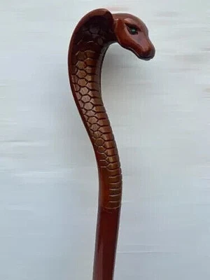 Brown Cobra Snake Head Lightweight Walking Wooden Viking Stick Gift Handmade - Image 1 of 4