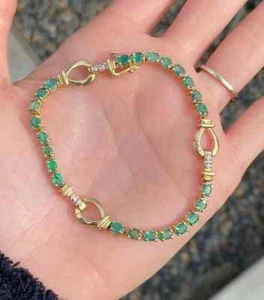 Green Emerald Gemstone Bracelet Eternity Bracelet 925 Sterling Silver Gift - Picture 1 of 8