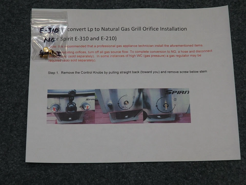 LP to Natural Gas Orifice Conversion Kit Weber Spirit S-315  FRONT CONTROLS - Image 1 of 1