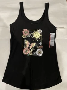 NO BOUNDARIES FITTED SOFT BLACK CELESTIAL SCOOP Stretch Knit TANK SZ. Jr. M * - Picture 1 of 2