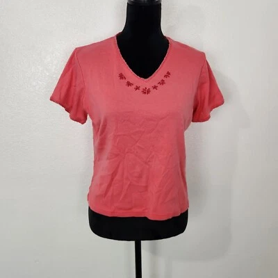 Blusa Top Camisa Manga Corta Algodón Rosa Ediciones Básicas Cuello en V Talla L Foto 1 de 4