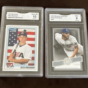 2010 1st Bowman Card-USA Baseball Alex Bregman-GMA GEM MINT 10 and Kershaw GMA 9 - Picture 1 of 7