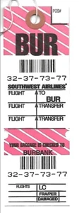 Etiqueta de equipaje de aerolínea - Southwest - BUR - Burbank - sin usar obsoleta (BT520) - Imagen 1 de 1