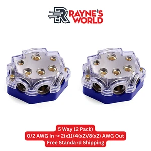2 PACK 5 Way Distribution Block 0-4 AWG In, 2-10 AWG Out Power or Ground - Picture 1 of 5