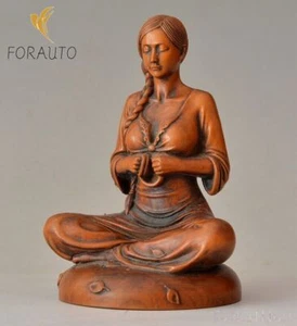 Boxwood Carved Meditation Girl Statue Wood Carving Collection Decor - Picture 1 of 4