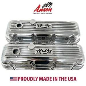 Big Block Chevy 496 Flag Logo Valve Covers, Classic Finned - Polished - Ansen - Picture 1 of 4