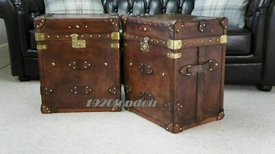 Halloween Pair Of Finest English Trunk Leather Antique Inspired Side Table Trunk - Image 1 of 4